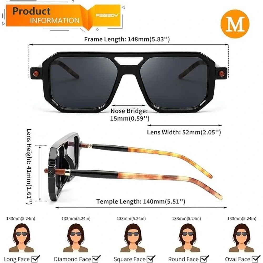 Sunglasses‎ for Outdoor Travel UV400 Protection Men Stylish Square Lentes Gafas